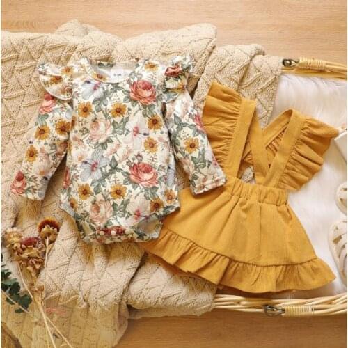 Ma&Baby 0-18M Vintage Floral Baby Girl Clothes Set Newborn Infant Girls Ruffle Romper Skirts Overalls Outfits Autumn Spring DD88