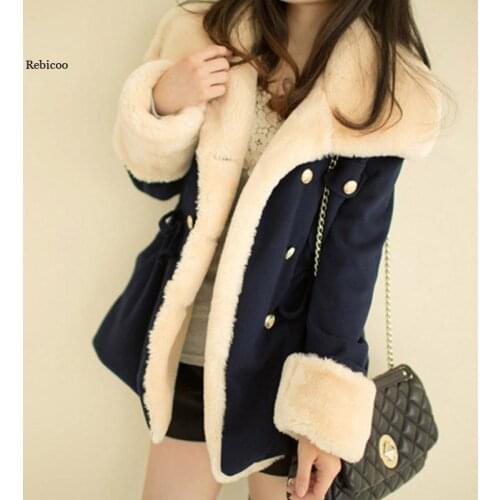 Winter Autumn Warm Women Coats Woolen Slim Double Breasted Thick Coat Jacket Casual Fur Female Coat Jackets 2021 New