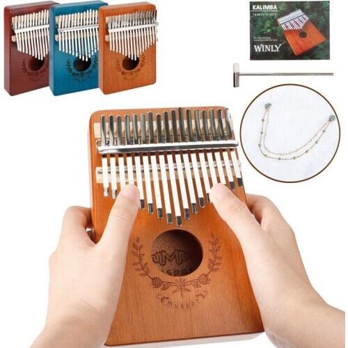 17-keys Mahogany Kalimba Finger Thumb Piano Mbira With Tremolo Chain Kalimba Piano Chain Sand Chain Sound Performance Improve