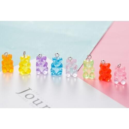 20PCS Cute Resin Cartoon Gummy Bear Candy Colour DIY Charms for Earring Necklace Making Airpods Keychain Accessories Wholesale
