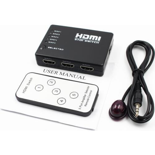 5 Port 1080P Video HDMI Switch Switcher Selector Splitter for HDTV DVD PS3+ IR Remote For HDTV UM