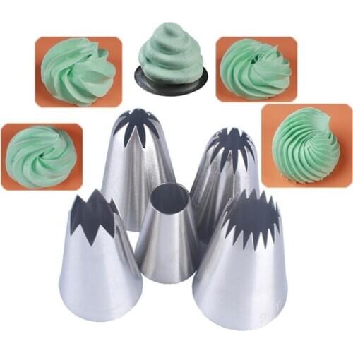 5pcs / Set Large Russian Icing Piping Pastry Nozzle Tips Baking Tools Cakes Decoration Set Stainless Steel Nozzles Cupcake Tube