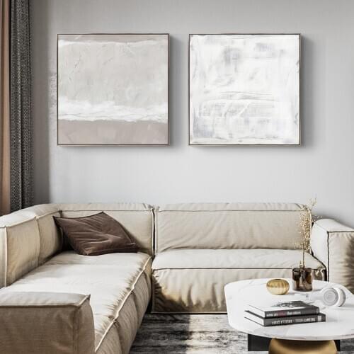 Nordic Style Abstraction Square Texture Gray White Brown Graffiti Canvas Painting Wall Picture Poster Living Room Decoration