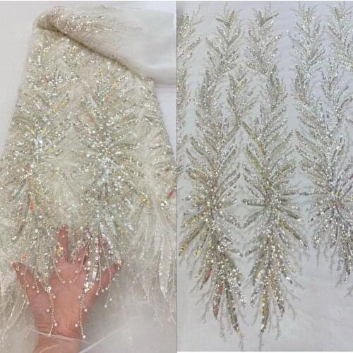 African Lace Fabric High Quality Lace French Tulle Lace Fabric With beads SYJ-568682 Embroidery Nigeria Lace Fabric