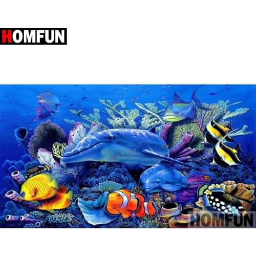 HOMFUN Full Square/Round Drill 5D DIY Diamond Painting "Animal dolphin" 3D Embroidery Cross Stitch 5D Home Decor Gift A17441
