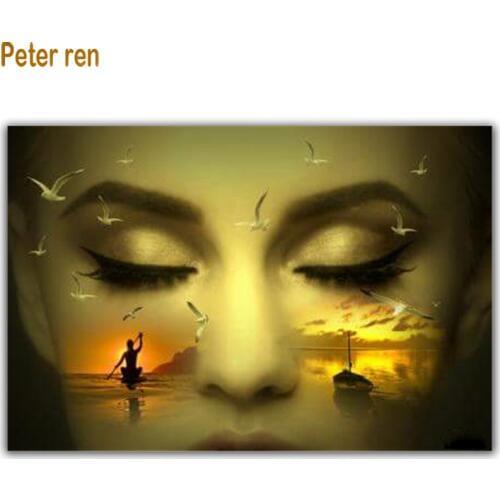 Diy Craft Diamond painting cross stitch 3d Square/Round Mosaic Rhinestone full embroidery Wall painting Beauty face fishing boat