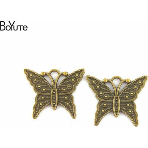 BoYuTe (60 Pieces/Lot) 25*20MM Zinc Alloy Metal Charms Antique Bronze Plated Butterfly Pendants for Jewelry Making Findings