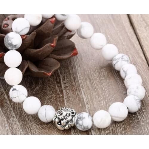 8mm leopard copper ji white Howlite Onyx Yoga elastic thread adjusted bead nature Stone Bracelet men women Bangles