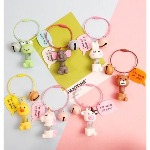 Cute cartoon animal keychain with creative head shaking, womens bag pendant, lovers' car key chain