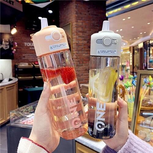 Children bottle students adult straw cup creative cartoon straw leak-proof water drinking bottle outdoor water cup
