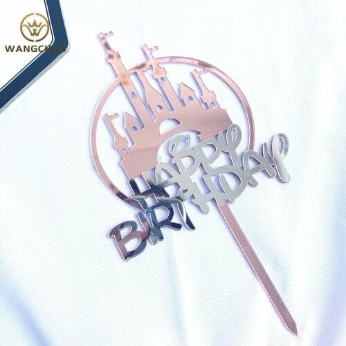 Dreaming Castle Acrylic Happy Birthday Cake Topper Prince Princess Theme Cake Decoration Party Supplies Baby Shower