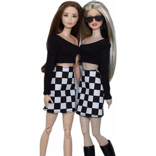 11.5" Doll Clothes Set Charming Black Shirt Crop Top Skirt Princess Outfits for Barbie Dress 1/6 BJD Dolls Accessories Kids Toys
