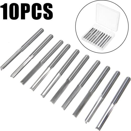 10pcs Straight Slot Router Bits 2 Flute Plunge Milling Cutter Tungsten Steel CNC Router Bit Woodworking Trimming Slotting Tools