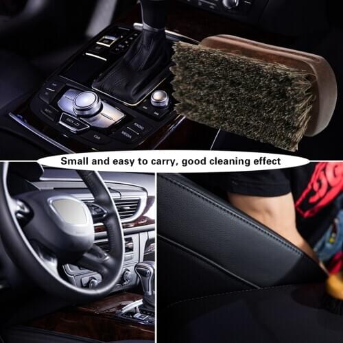 Leather Textile Cleaning Brush Horse Hair Bristle Wood Handle for Car Interior Furniture Apparel Shoes Bag Accessories