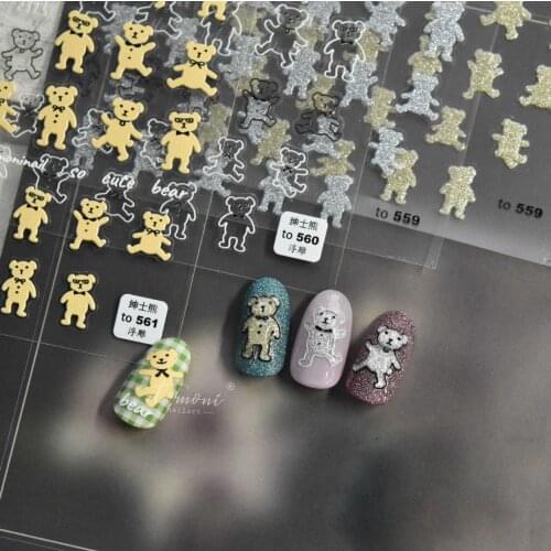Beautizon Teddy bear High Quality 3D Engraved Nail Stickers Nail Art Decorations Nail Decals Design