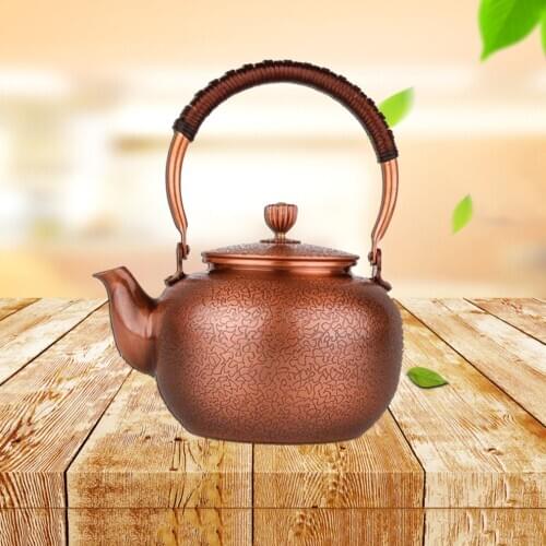 Red Copper Pot Boiled Water Teapot Leather Texture Handmade Pure Copper Health Pot Vintage Gift Tea Set