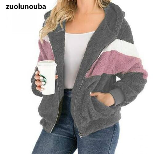 Hot Sale New 2020 Autumn And Winter Plush Ladies Hoodie Striped Zipper Femalecoat Casual Loose Comfortable Warm Women Sweatshirt