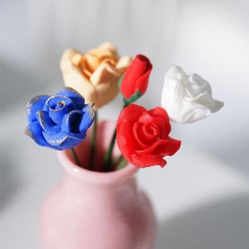 1/12 Dollhouse Miniature Accessories Mini Resin Rose Simulation Flower Arrangement Model Toy Doll House Decoration
