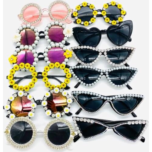 Fashion Diamond Women Sunglasses Round Crystal Shades Black Cat Eye Female Eyewear Handmade Square Mens Sunglass Gafas