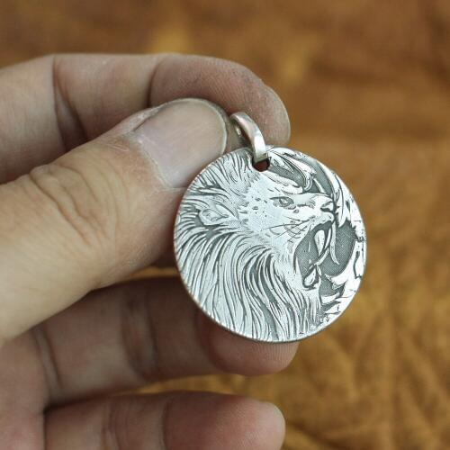 999 Pure Silver King of Lion Dogtag Laser Engraved High Details Mens Biker Punk Pendant 9X304