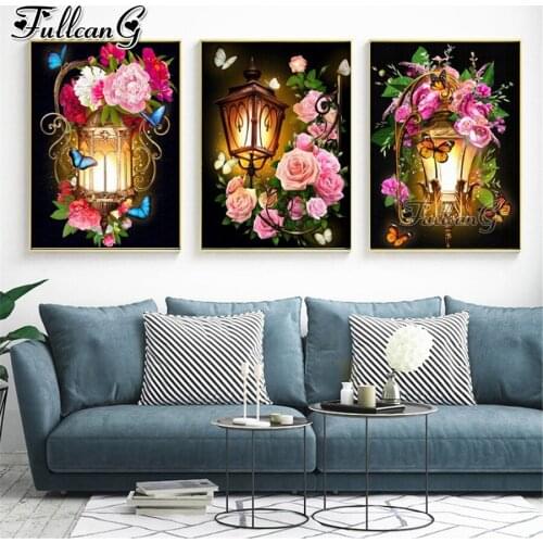 FULLCANG Flowers and lights 5d diy diamond painting full square round drill rhinestone embroidery kits wall decoration FG0180