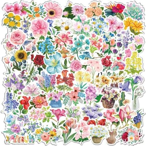 80PCS Colorful Flowers Stickers Pretty Plant on Childrens Laptop Pack DIY Travel Luggage Guitar Phone Skateboard Sticker Toy