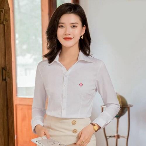 New 2021 Women Blouse Shirt Embroidery Female Blouses Bamboo fiber Shirts Casual Spring Summer Tops Women Clothing Dudalinas Blu