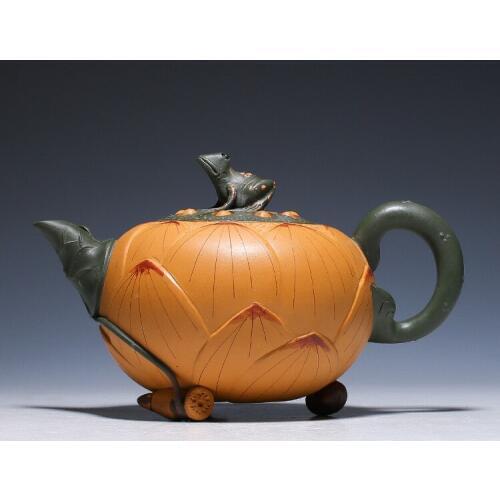 New) authentic yixing recommended all hand frog lotus seed undressed ore section of clay pot (420 ml)