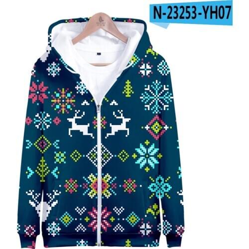 New Happy Merry Christmas 3D Zipper Cool Hoodies Sweatshirts Boys/Girls Hip hop Cute Sweatshirt Merry Christmas Street Clothing