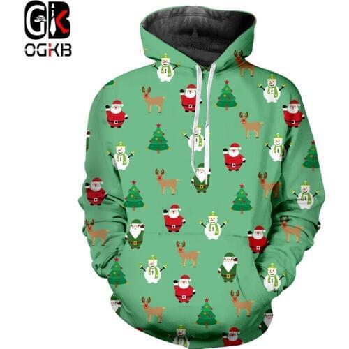 OGKB Autumn New Man Funny Coat 3D Printed Santa Claus And Snowman Mini Tree and Elk Big Size 5XL Mens Hoodiees