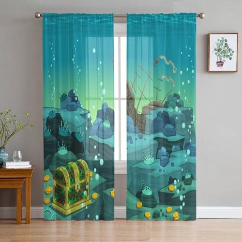 Sheer Curtains For Living Room Sea Pirate Ship Gold Coin Childrens Bedroom Balcony Large Curtains Kitchen Dining Room Curtains
