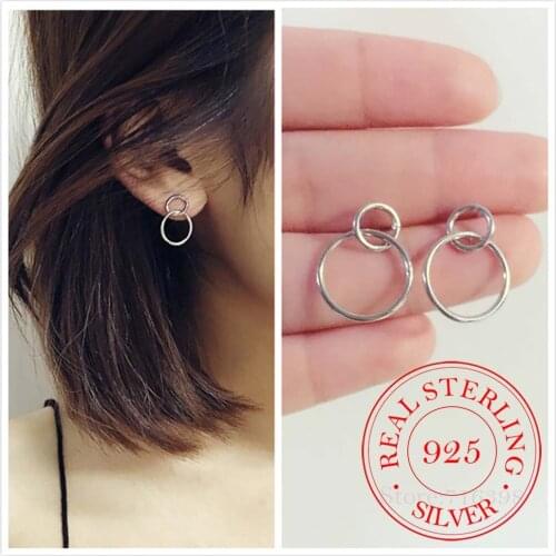 Drop Shipping 100% 925 Sterling Silver Earrings Double Cricle Earrings for Women Gifts Sterling-silver-jewelry Bijoux