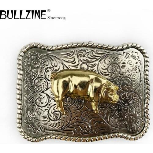 The Bullzine wholesale pig belt buckle with silver and gold finish FP-03672 suitable for 4cm width belt