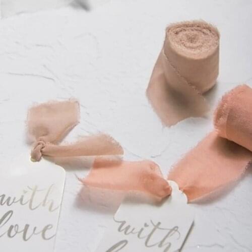 5meters/roll Handmade Frayed Edged Chiffon Silk Ribbon for Wedding Invitation Bouquets Sheer Fringe Ribbon Craft Flatlay 3.8cm
