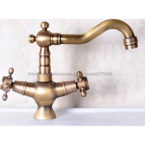 Bathroom Faucet Antique Brass Double Cross Handles Bathroom Basin Faucets Deck Mount Bathbasin Vanity Mixer Taps Nnf248