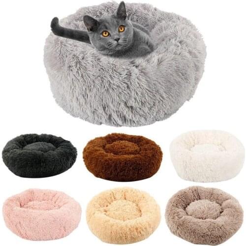 Super Soft Pet Bed Kennel Round Sofa Bed Winter Warm Long Plush Sleeping Beds Solid Soft Puppy Dogs Cat Mat Cushion Dropshipping