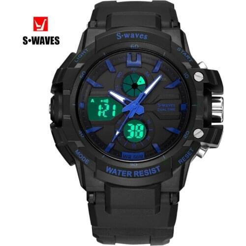 Swaves brand sports leisure mens watch LCD multi-function waterproof electronic quartz dual display watch
