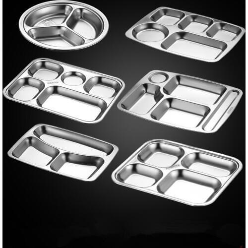 304 Stainless Steel Plate Rectangular Snack Plate Student Canteen Divided Lunch Box Kindergarten Childrens Rice Plate