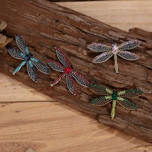 TDQUEEN Insect Brooch Dragonfly Silver Plated Metal Colorful Crystal Large Dragonfly Brooch Pins for Women