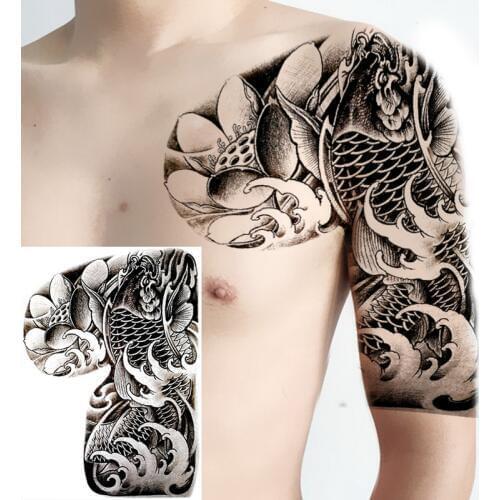 Shoulder And Chest Sun Totem Dragon Waterproof Tattoo Sticker cool Harajuku Skull Gold tattoo and Body Art Tattoo Large Black