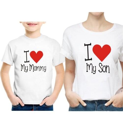 I Love My Mom / Son T-shirts Mother Son Matching T-shirts Outfits Cotton Baby Romper Clothing Funny Family Look Mom and I Shirt