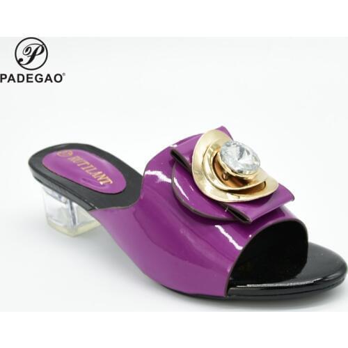 2020 Purple Color New Nigerian Rhinestone Woman Sandals Italian Style High Heels 5 CM Shoes For Party