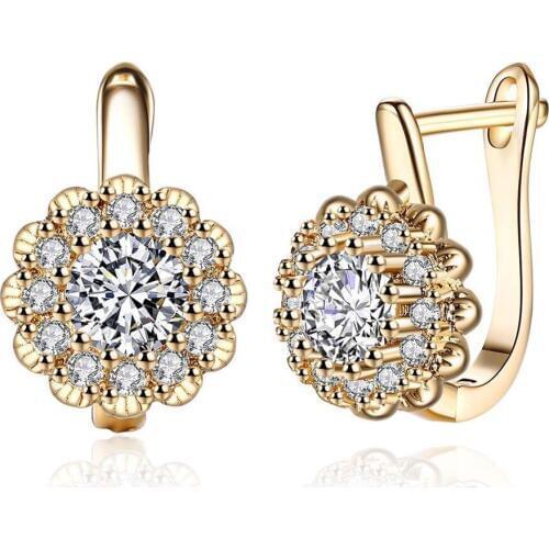 MxGxFam Full Zircon Flowers Hoop Earrings For Women 18 k Fashion jewelry Gold Color AAA+ Nickel Free