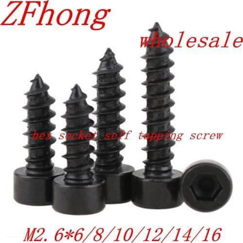 20pcs M2.6*6/8/10/12/14/16 Black Hex Hexagon Socket Cap Head self tapping screw Model Screw