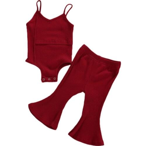 2Pcs/Set Toddler Kids Baby Girls Summer Clothing Newborn Baby Girls Sleeveless Romper Tops Flared Pants Bell-Bottoms Outfits
