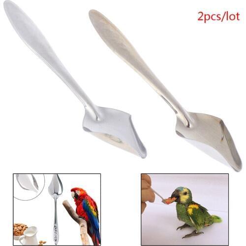 2pcs/set Bird Parrot Feeding Spoon Stainless Steel Water Milk Powder Feeder Spoons Bird Supplies