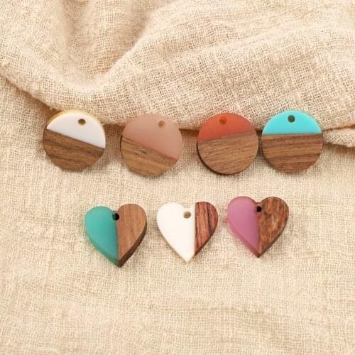 2pcs Korean Love Heart Round Earring Resin Charms Handmade Jewelry Findings Wooden Earrings Necklace Pendant Diy Accessories