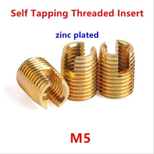 20pcs M5*0.8 steel with zinc Self Tapping Threaded Insert 302 type Slotted Wire Thread Repair Insert, Screw Bushing