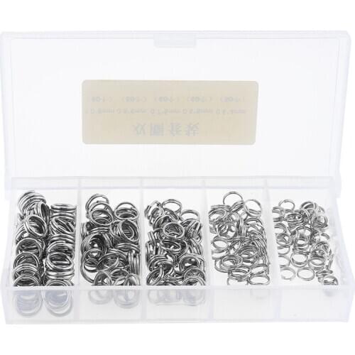 250Pcs Stainless Steel Double Loop Fishing Ring Split Clip Swivel Quick Change Hook Connector Fishing Lure Bait Tool with Box