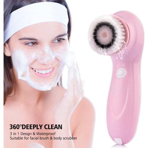 3 In 1 Electric Face Cleansing Brush Silicone Facial Brush Deep Cleaning Pore Cleaner Face Massage Skin Care Waterproof Brush